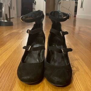 Size 11 black suede heels with buckles